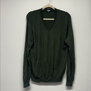 J Crew Men’s Sweated V-Neck‎ Italian Merino Wool Olive Green Staple Basic XL